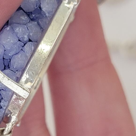 Sterling Silver Blue Solar Quartz Necklace, 22 Inch Handmade Statement Jewelry - Picture 3 of 10